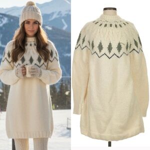 Faherty Brand Oslo Alpaca Blend Fair Isle Thick Chunky Knit Sweater Dress S